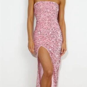 Elegant Pink Strapless Sequin Dress